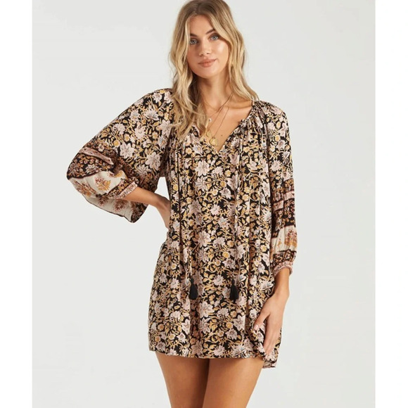 Billabong Gypset Mini Balloon Sleeve  Boho Dress - Picture 2 of 8